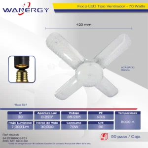 FOCO LED TIPO VENTILADOR 4+1 ASPAS MICA TRANSPARENTE