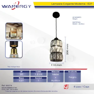 LAMPARA COLGANTE DECORATIVO MODERNO METALICO Y CRISTAL
