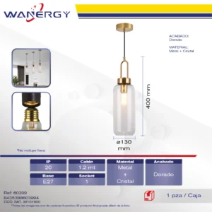 LAMPARA COLGANTE DECORATIVO MODERNO METALICO Y CRISTAL TRANPARENTE
