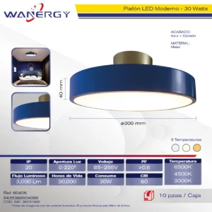 PLAFON LED MODERNO REDONDO METALICO AZUL DORADO Y ACRILICO TRES TEMPERATURAS
