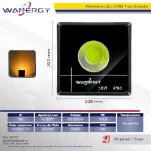 REFLECTOR LED COB TIPO ESTADIO 50W IP66 AMARILLO