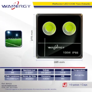 REFLECTOR LED COB TIPO ESTADIO 50W IP66 AMARILLO