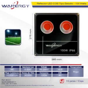REFLECTOR LED COB TIPO ESTADIO 100W IP66 ROJO