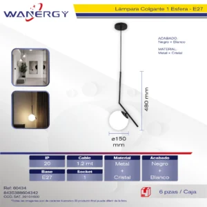LAMPARA COLGANTE DECORATIVO MODERNO METALICO CRISTAL