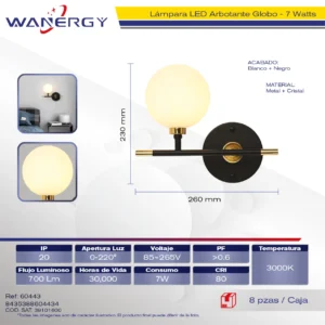 AEBOTANTE LED LECTURA GLOBO MODERNO METALICO Y CRISTAL