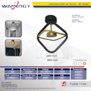 LAMPARA LED TECHO MODERNO CUADRADO METALICO Y SILICON TRES TEMPERATURAS