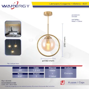 LAMPARA COLGANTE DECORATIVO MODERNO METALICO Y CRISTAL