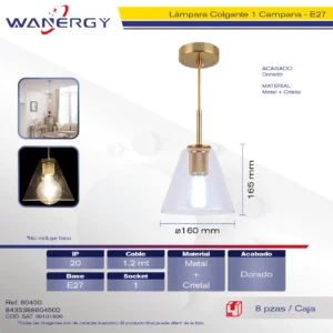 LAMPARA COLGANTE DECORATIVO MODERNO METALICO Y CRISTAL