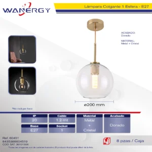 LAMPARA COLGANTE DECORATIVO MODERNO METALICO Y CRISTAL
