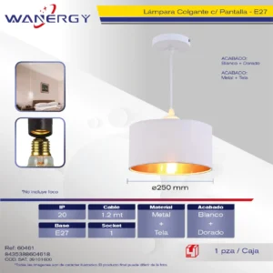 LAMPARA COLGANTE DECORATIVO MODERNO C/PANTALLA