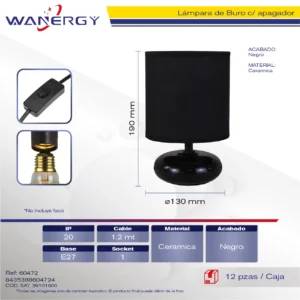 LAMPARA DE BURO CERAMICA 1.5M CABLE CON APAGADOR
