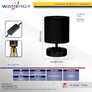 LAMPARA DE BURO CERAMICA 1.5M CABLE CON APAGADOR
