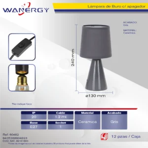 LAMPARA DE BURO CERAMICA 1.5M CABLE CON APAGADOR