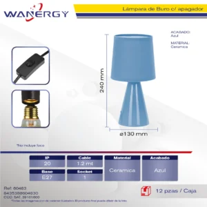 LAMPARA DE BURO CERAMICA 1.5M CABLE CON APAGADOR