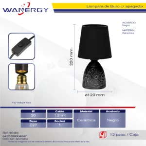 LAMPARA DE BURO CERAMICA 1.5M CABLE CON APAGADOR