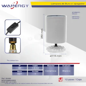 LAMPARA DE BURO CERAMICA 1.5M CABLE CON APAGADOR