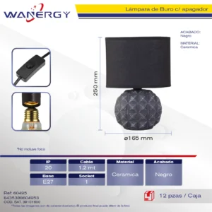 LAMPARA DE BURO CERAMICA 1.5M CABLE CON APAGADOR