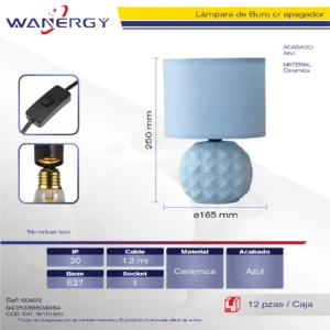 LAMPARA DE BURO CERAMICA 1.5M CABLE CON APAGADOR
