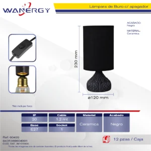 LAMPARA DE BURO CERAMICA 1.5M CABLE CON APAGADOR