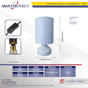 LAMPARA DE BURO CERAMICA 1.5M CABLE CON APAGADOR