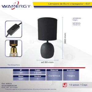 LAMPARA DE BURO CERAMICA 1.5M CABLE CON APAGADOR