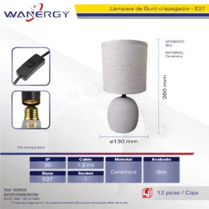 LAMPARA DE BURO CERAMICA 1.5M CABLE CON APAGADOR