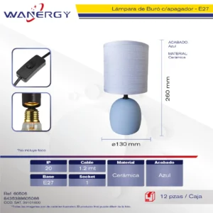 LAMPARA DE BURO CERAMICA 1.5M CABLE CON APAGADOR