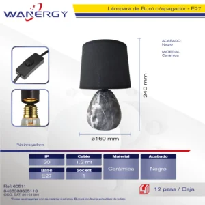 LAMPARA DE BURO CERAMICA 1.5M CABLE CON APAGADOR
