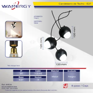 CANDELABRO DE TECHO 3 ESFERAS METALICO