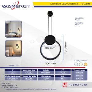 LAMPARA COLGANTE DECORATIVO MODERNO METALICO NEGRO TRES TEMPERATURAS