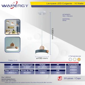 LAMPARA COLGANTE DECORATIVO MODERNO METALICO GRIS TRES TEMPERATURAS