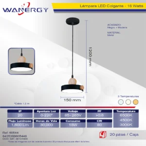 LAMPARA COLGANTE DECORATIVO MODERNO METALICO NEGRO TRES TEMPERATURAS