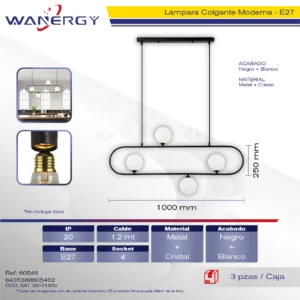 CANDELABRO DE TECHO 4 ESFERAS NRGRO