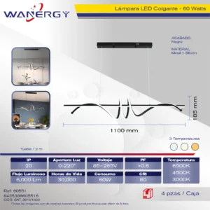 LAMPARA COLGANTE DE TECHO METALICO Y SILICON TRES TEMPERATURAS