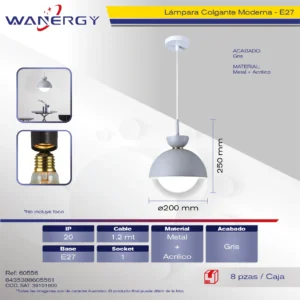 LAMPARA COLGANTE DECORATIVO MODERNO METALICO Y CRISTAL