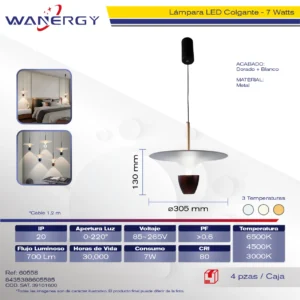 LAMPARA COLGANTE DECORATIVO MODERNO METALICO TRES TEMPERATURAS