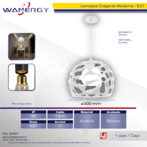 LAMPARA COLGANTE DECORATIVO MODERNO METALICO BLANCO
