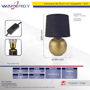 LAMPARA DE BURO CERAMICA 1.50M CABLE CON APAGADOR