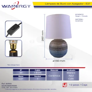 LAMPARA DE BURO CERAMICA 1.50M CABLE CON APAGADOR