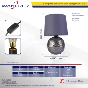 LAMPARA DE BURO CERAMICA 1.50M CABLE CON APAGADOR