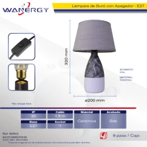 LAMPARA DE BURO CERAMICA 1.50M CABLE CON APAGADOR