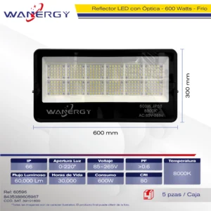 REFLECTOR LED C/LUPA 600W LED IP66 8000K