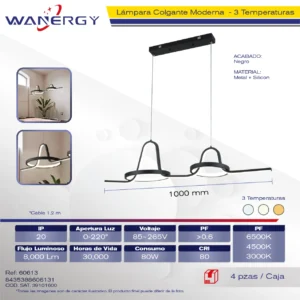 LAMPARA COLGANTE DECORATIVO MODERNO METALICO Y SILICON TRES TEMPERATURAS