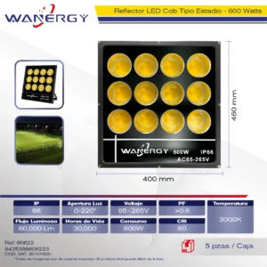 REFLECTOR LED COB TIPO ESTADIO 600W IP66 3000K