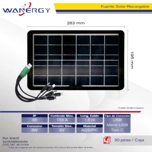 FUENTE SOLAR RECARGABLE C/TRANSFORMADOR C/CABLE DE MULTICONEXION