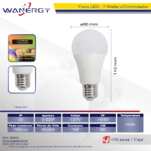FOCO LED RGB 7W A60 C/CONTROLADOR