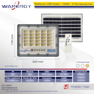 LAMPARA LED SOLAR REFLECTOR 100W 250-LED-3030