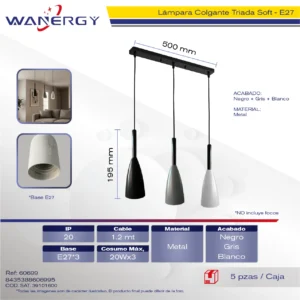 LAMPARA TRIADA SOFT COLGANTE METALICO 3 ESFERAS
