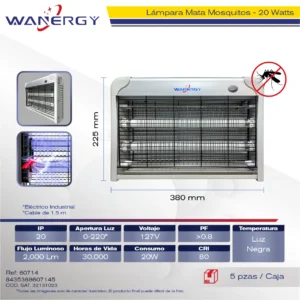 LAMPARA MATA MOQUITO ELECTRICO INDUSTRIAL LUZ NEGRA 20W