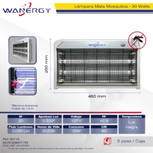 LAMPARA MATA MOQUITO ELECTRICO INDUSTRIAL LUZ NEGRA 30W